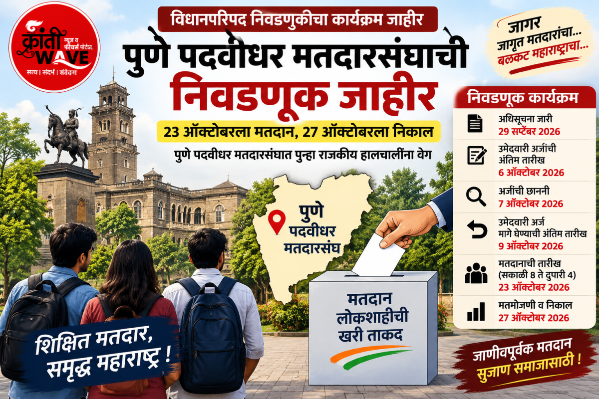 पुणे पदवीधर मतदारसंघाची निवडणूक जाहीर; २३ ऑक्टोबरला मतदान, २७ ऑक्टोबरला निकाल